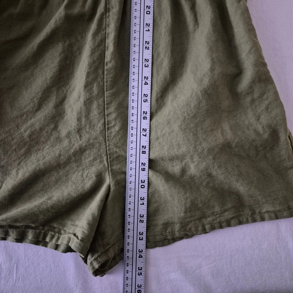 Zara Olive Green Linen Cotton Blend Wrap Front Romper Short Sleeve Size M